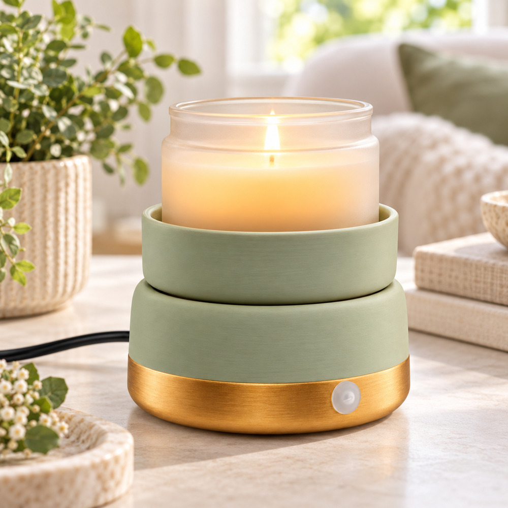 True Living 2-in-1 Fragrance Warmer Candle Wax Melt Warmer Sage Green NEW